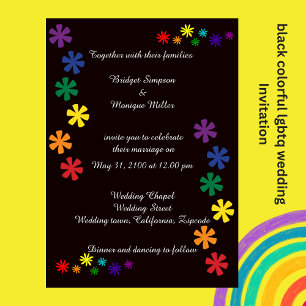 black elegant lgbtq flower love Wedding Invitation