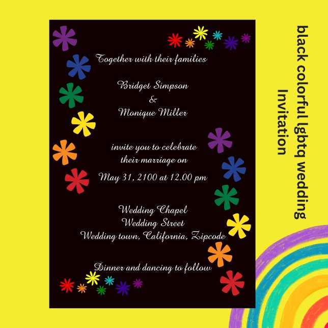 black elegant lgbtq flower love Wedding Invitation (black colorful lgbtq  wedding Invitation by wedding Hobinishop)