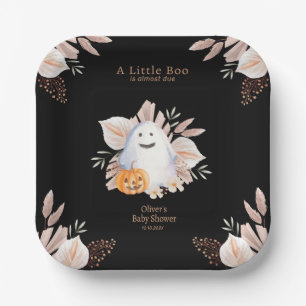 Black Elegant Little Boo Boho Ghost Baby Shower  Paper Plate
