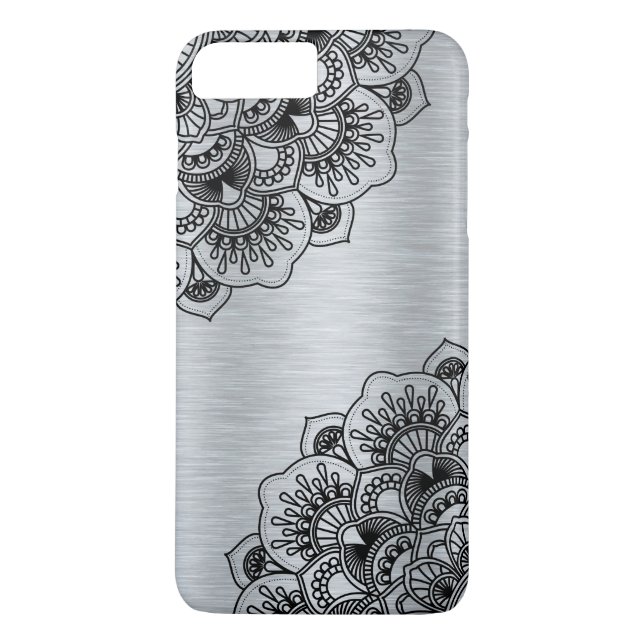 Black elegant mandala with silver metallic back Case-Mate iPhone case (Back)