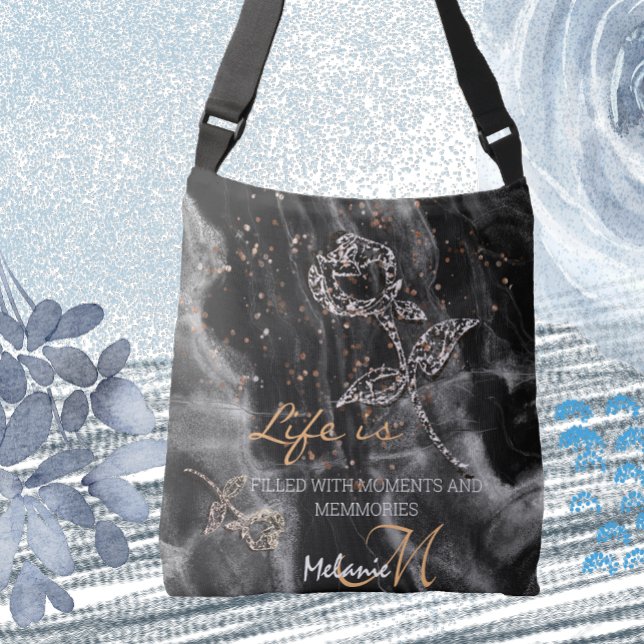 Black Elegant Marble  Crossbody Bag (Elegant Black Marble bag)