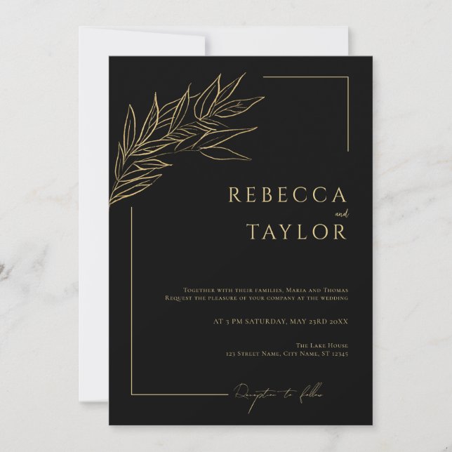 Black Elegant Minimal Wedding invitation (Front)