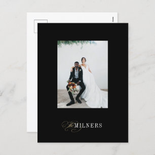 Black Elegant Minimalist Holiday Photo Postcard