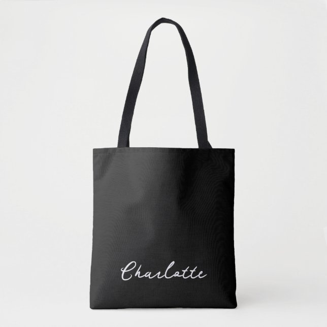 Black Elegant Minimalist Name  Tote Bag (Front)