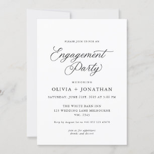 Black Elegant Modern Calligraphy Engagement Party Invitation