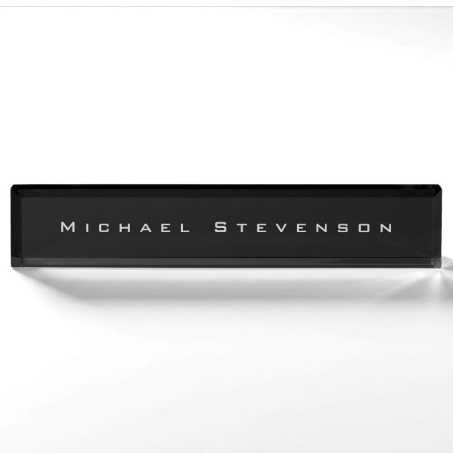 Black Elegant Modern Desk Nameplate (Front)
