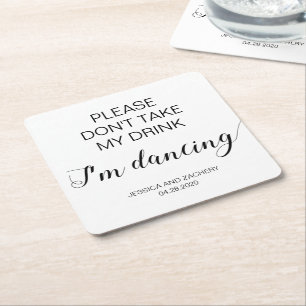 Black Elegant Modern Do Not Take Drink Dancing Square Paper Coaster
