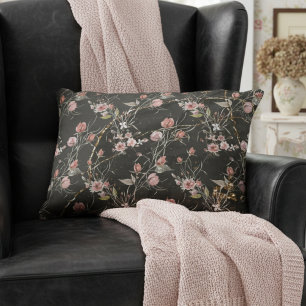 Black Elegant Modern Floral Rose Decorative Cushion