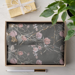 Black Elegant Modern Floral Rose Tissue Paper
