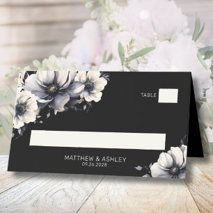 Black Elegant Modern Floral Wedding Place Card