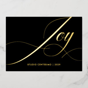 Black Elegant Modern Joy Corporate Logo Gold Foil Holiday Card