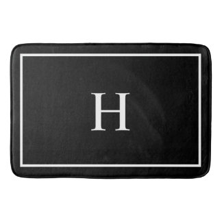 Black Elegant Modern Monogram Bath Mat