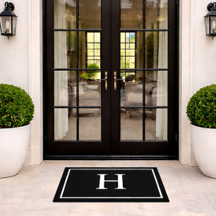 Black Elegant Modern Monogram Doormat