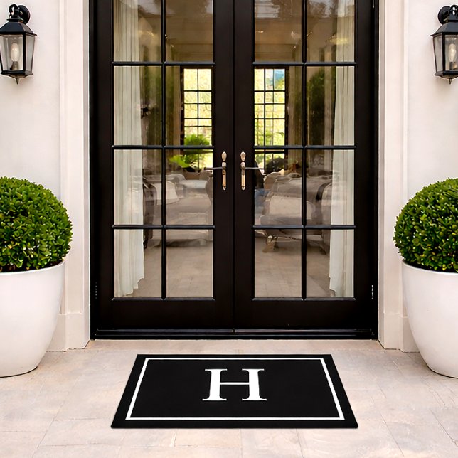Black Elegant Modern Monogram Doormat (Creator Uploaded)