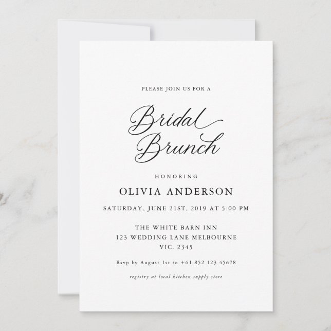 Black Elegant Modern Script Bridal Brunch Invitation (Front)