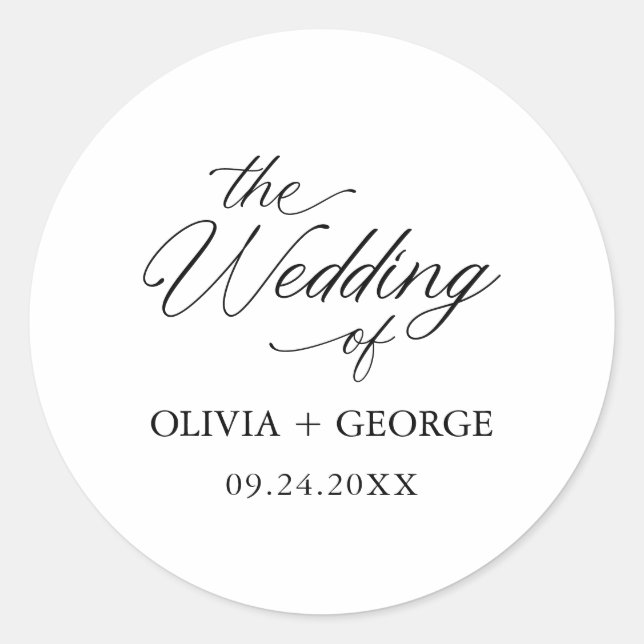 Black Elegant Modern Script Calligraphy Classic Round Sticker (Front)