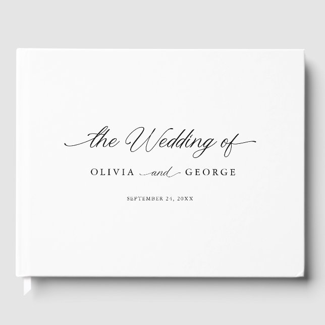 Black Elegant Modern Script Calligraphy Guest Book (Front)