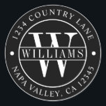 Black Elegant Monogram Return Address Classic Round Sticker<br><div class="desc">CHANGEABLE BACKGROUND COLOR. Black and White Elegant Monogram Round Return Address Sticker.</div>