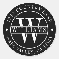 Black Elegant Monogram Return Address