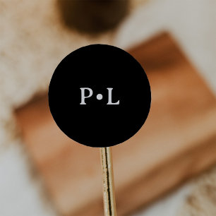 Black Elegant Monogram Wedding Classic Round Sticker