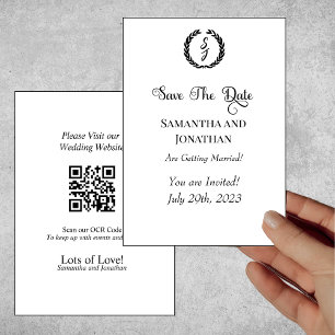 Black Elegant Monogram Wreath Save the Date Card
