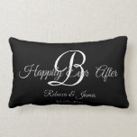 Black Elegant Monogrammed Happily Ever After Lumbar Cushion<br><div class="desc">Black Elegant Monogrammed Happily Ever After Lumbar pillow</div>