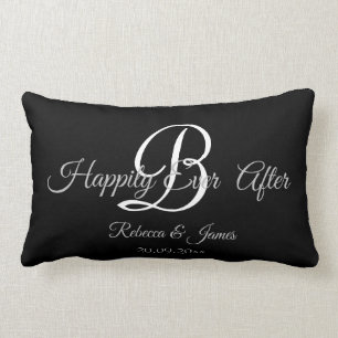 Black Elegant Monogrammed Happily Ever After Lumbar Cushion