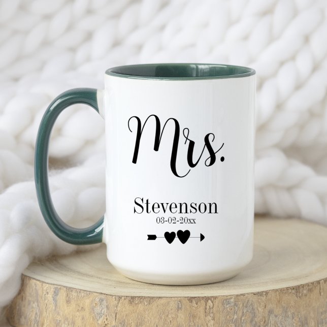 Black Elegant Mr. Mrs. Husband Wife Wedding Couple Mug (Front Side with Custom Name and Date option)