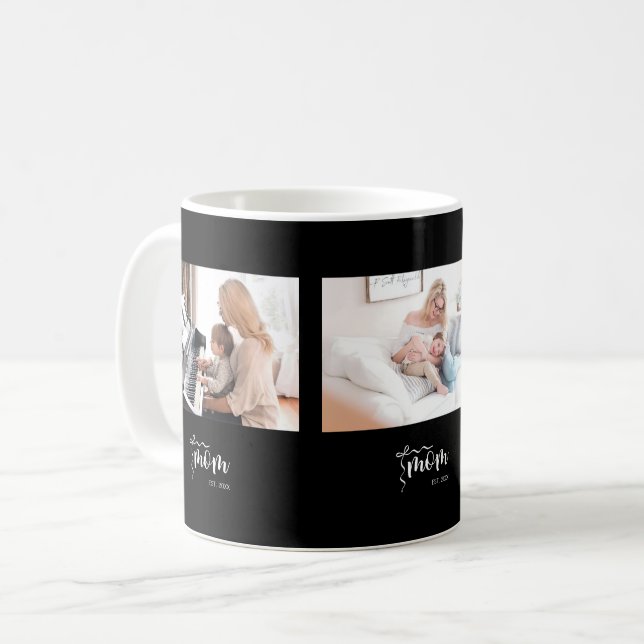 Black Elegant Mum Established Bow Add 3 Photos Coffee Mug (Front Left)