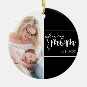 Black Elegant Mum Established Bow Add Photo Ceramic Ornament