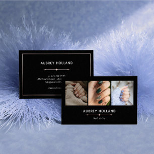 Black Elegant Nail Artist Photo Collage Business Card