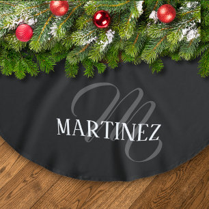 Black Elegant Personalised Last Name   Name Brushed Polyester Tree Skirt