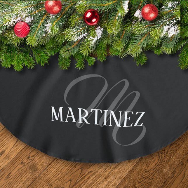 Black Elegant Personalised Last Name | Name Brushed Polyester Tree Skirt (Creator Uploaded)