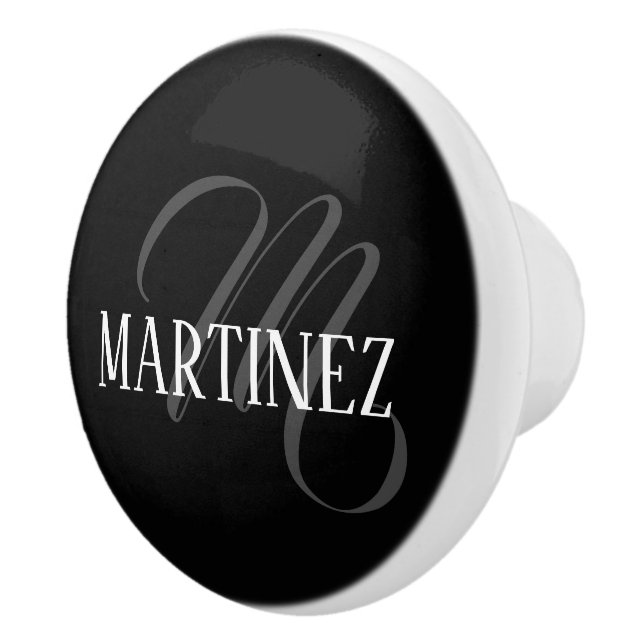 Black Elegant Personalised Last Name | Name Ceramic Knob (Right)