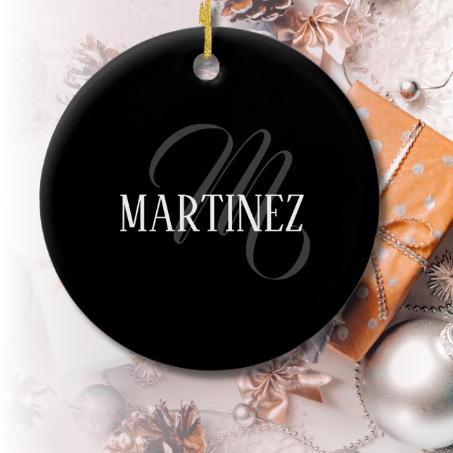 Black Elegant Personalised Last Name | Name Ceramic Ornament (Creator Uploaded)