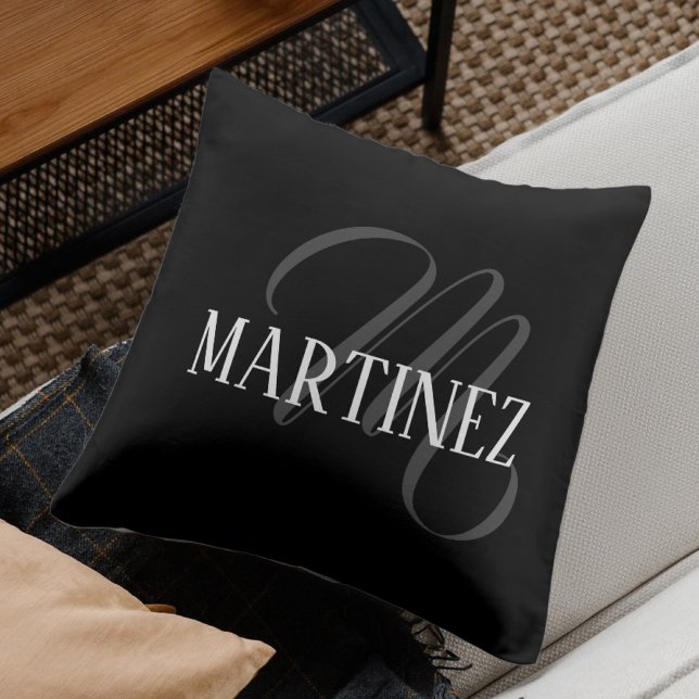 Black Elegant Personalised Last Name | Name Cushion (Creator Uploaded)