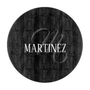 Black Elegant Personalised Last Name Name Cutting Board