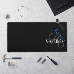 Black Elegant Personalised Last Name   Name Desk Mat