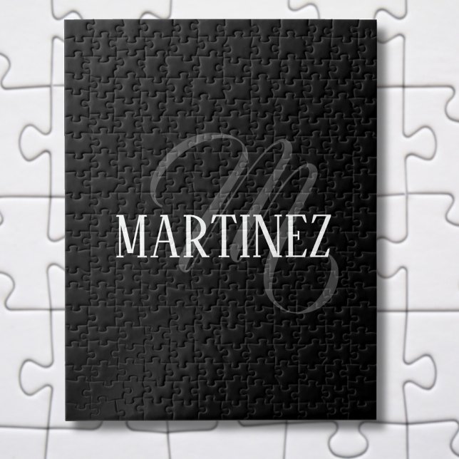 Black Elegant Personalised Last Name | Name Jigsaw Puzzle (Creator Uploaded)