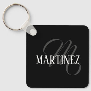 Black Elegant Personalised Last Name   Name Key Ring