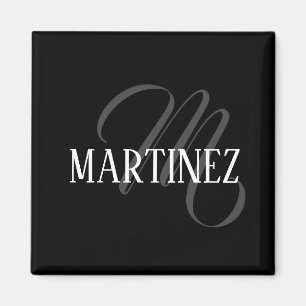 Black Elegant Personalised Last Name   Name Magnet
