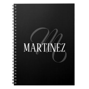 Black Elegant Personalised Last Name   Name Notebook