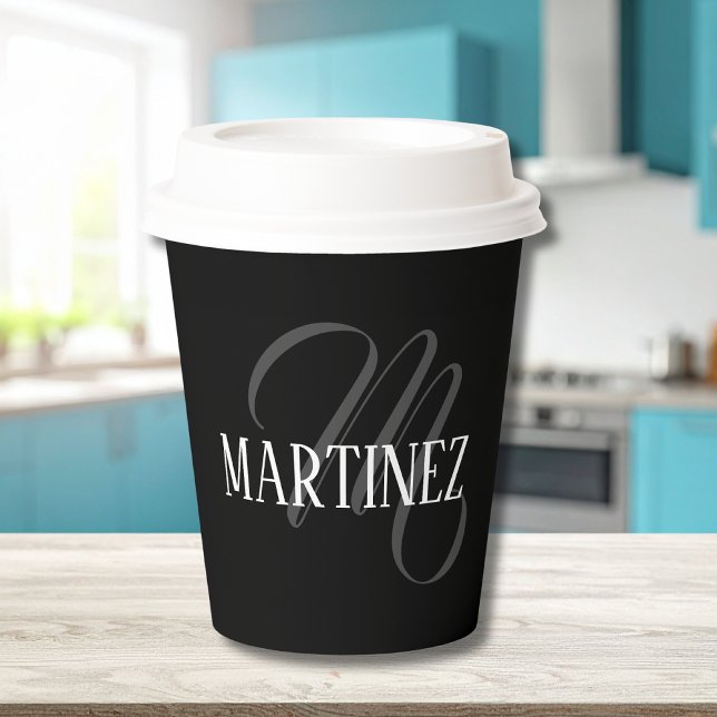 Black Elegant Personalised Last Name | Name Paper Cups (Creator Uploaded)