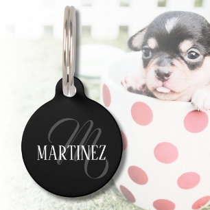 Black Elegant Personalised Last Name   Name Pet Tag