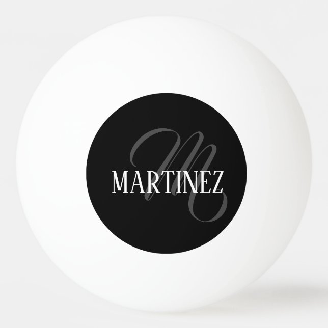 Black Elegant Personalised Last Name | Name Ping Pong Ball (Front)