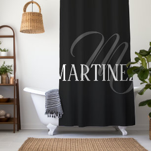 Black Elegant Personalised Last Name Name Shower Curtain