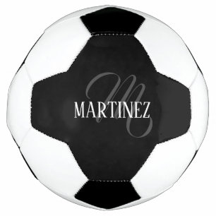 Black Elegant Personalised Last Name   Name Soccer Ball