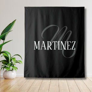 Black Elegant Personalised Last Name   Name Tapestry