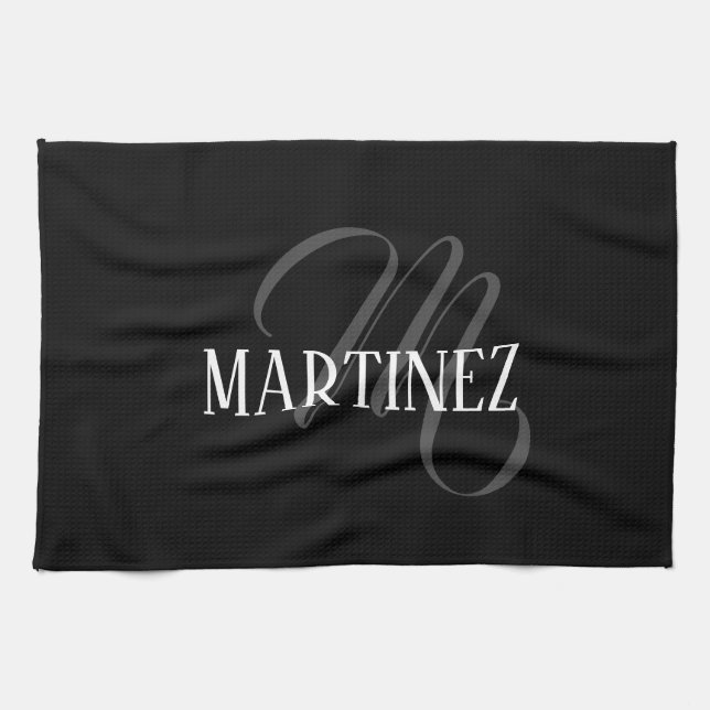 Black Elegant Personalised Last Name | Name Tea Towel (Horizontal)