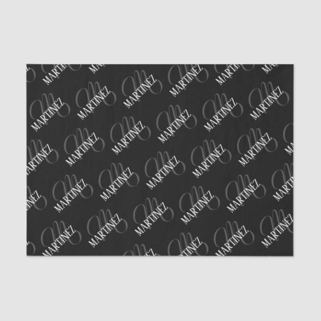 Black Elegant Personalised Last Name | Name Tissue Paper (Front)